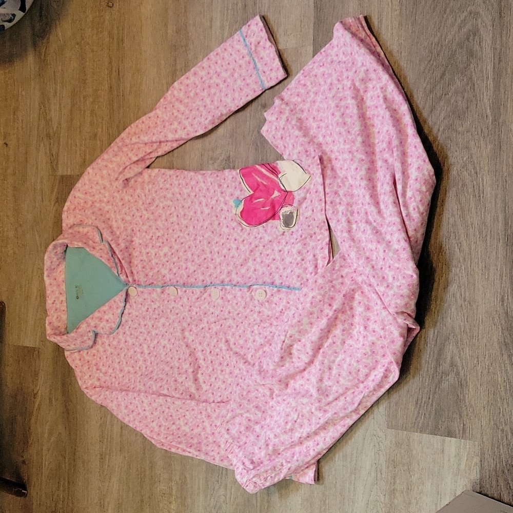 Hue pink and white flower print with hearts pajamas small